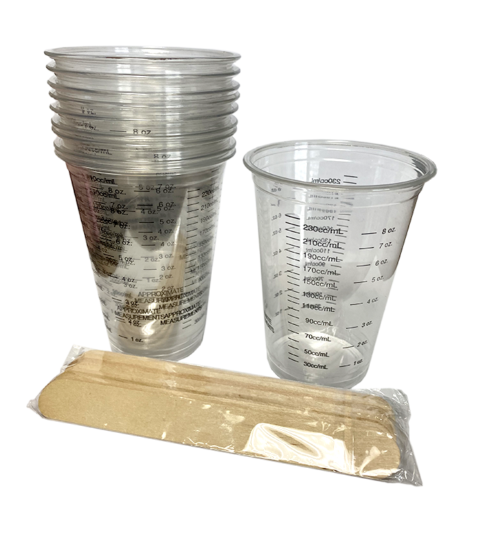8oz. Clear Plastic Measuring Cups with Wooden Sticks - Pack of 10